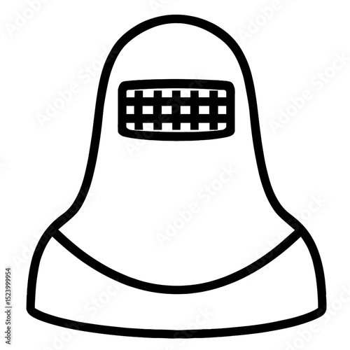 Minimal line art icon of woman in niqab with mesh face covering representing traditional Islamic attire and cultural modesty