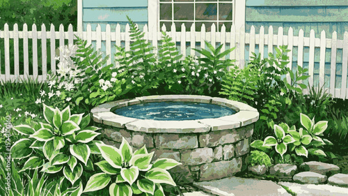 Aqueous Eden Waterfall Garden isolated watercolor vector illustration svg