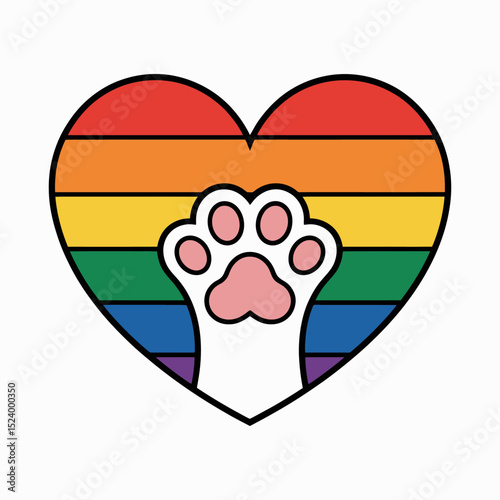 Rainbow Heart with Cute Cat Paw Pride Illustration