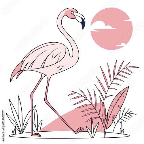 Pink Flamingo Tropical Illustration