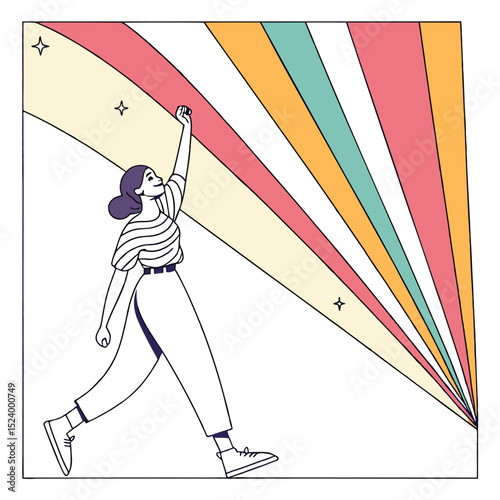 Reaching Dreams Optimistic Woman Walking Towards Colorful Future