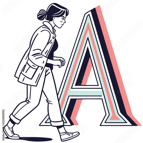 Woman Walking With Letter A Modern Lifestyle Art