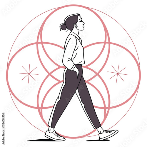 Stylish Woman Walking Line Art