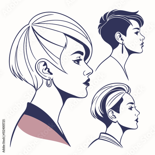 Elegant Women Portraits Stylish Short Haircuts