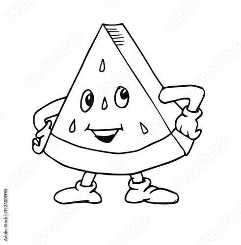 Cute watermelon with a happy smile.Hand drawn watermelon character in a kawaii style