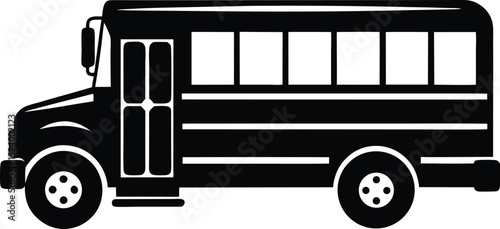 This silhouette features a school bus side rendered in solid black and centered on a pure white background offering a clean isolated and highly versatile subject ideal for stock illustration 