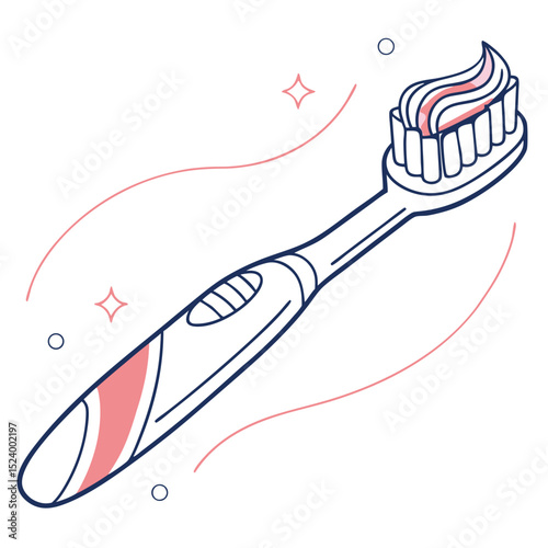Toothbrush With Toothpaste Oral Hygiene Line Art