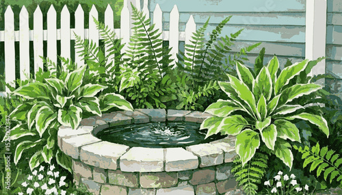 Garden Torrent Waterfall Garden isolated watercolor vector illustration svg