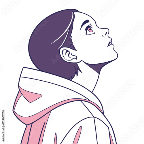 Anime Style Woman Looking Up