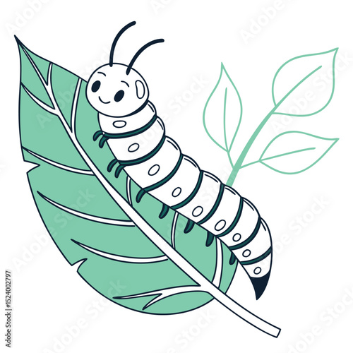 Cute Cartoon Caterpillar On Leaf