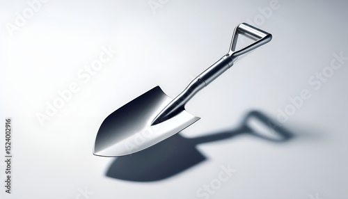 Modern stainless steel garden shovel isolated on white background, clean product photo.