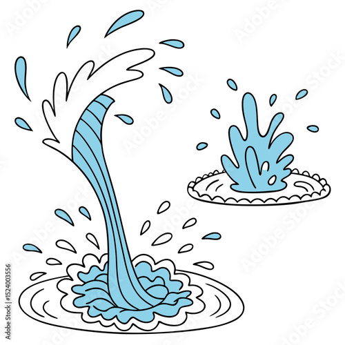 Cartoon water splashes and stream illustration