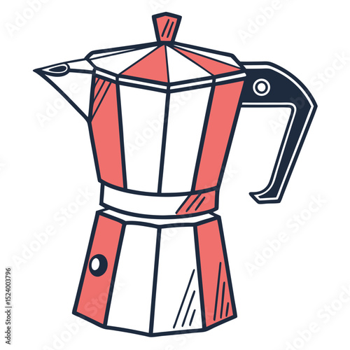 Stylish red and white moka pot illustration