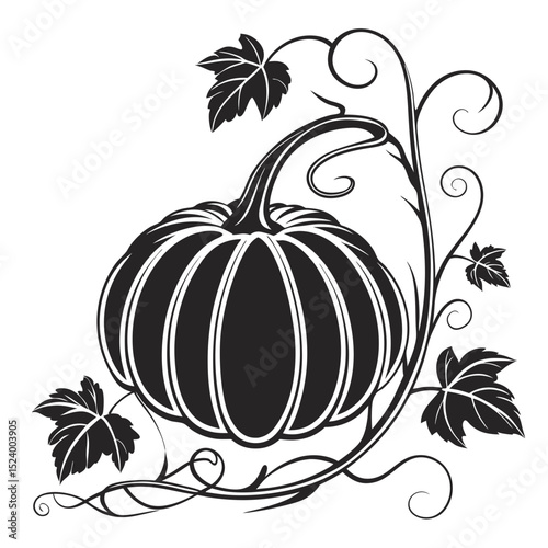 Black and white pumpkin with vine design