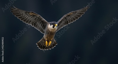 Peregrine falcon soars with outstretched wings