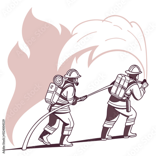 Firefighters Attack Cartoon Emergency Rescue Illustration