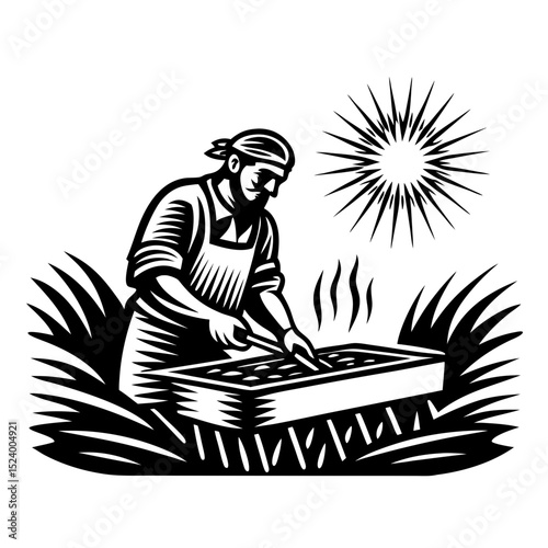 Man cooking food on a grill outdoors