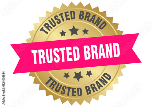 trusted brand. trusted brand round pink and gold label isolated on transparent background