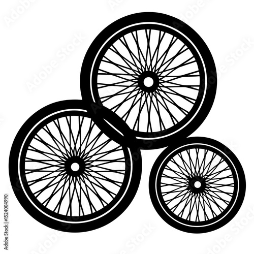 Three overlapping black bicycle wheels graphic