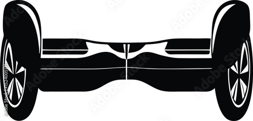 This silhouette features a hoverboard silhouette rendered in solid black and centered on a pure white background offering a clean isolated and highly versatile subject ideal for stock illustration 