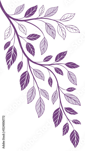 Purple leaves with branches on a white background