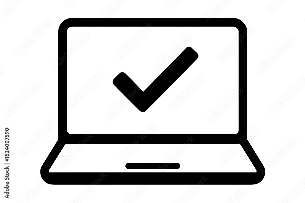 Minimalist Laptop Checkmark Icon Flat Icon Design Monochrome Style Digital Environment, Black and White Color, Transparent background Minimalist Laptop Checkmark Icon Flat Icon Design Monochrome Style Digital Environment, Black and White Color, Transparent background