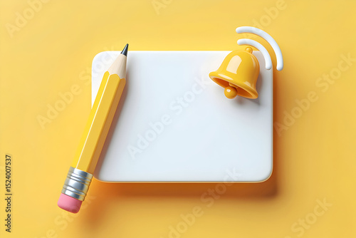 Yellow Pencil and Notification Bell on White Note