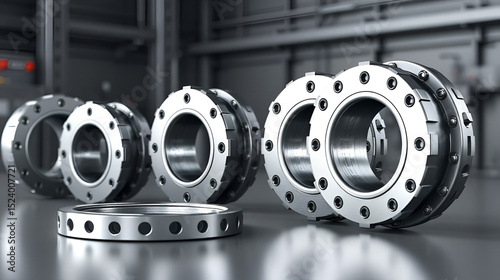 Realistic 3D render of industrial washers and spacers