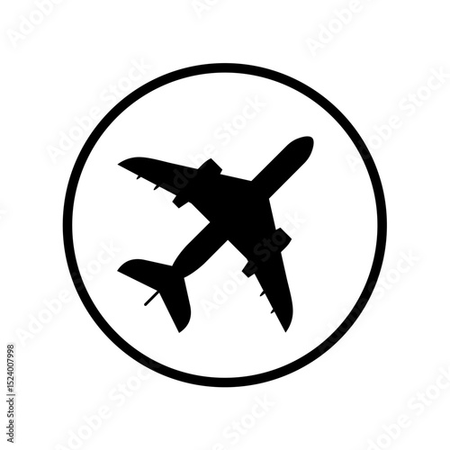 Round Airport Icon with Airplane Symbol