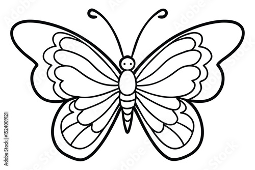 Butterfly Outline Illustration with Detailed Wings and Antennae for Coloring Pages