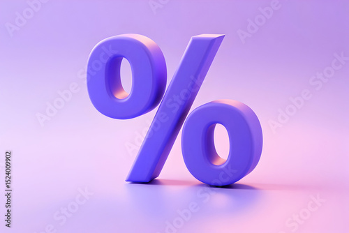 3D Render of Purple Percentage Symbol on Gradient Background