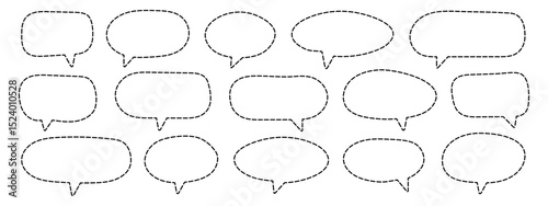 Collection of dashed line chat, talk, text boxes icons