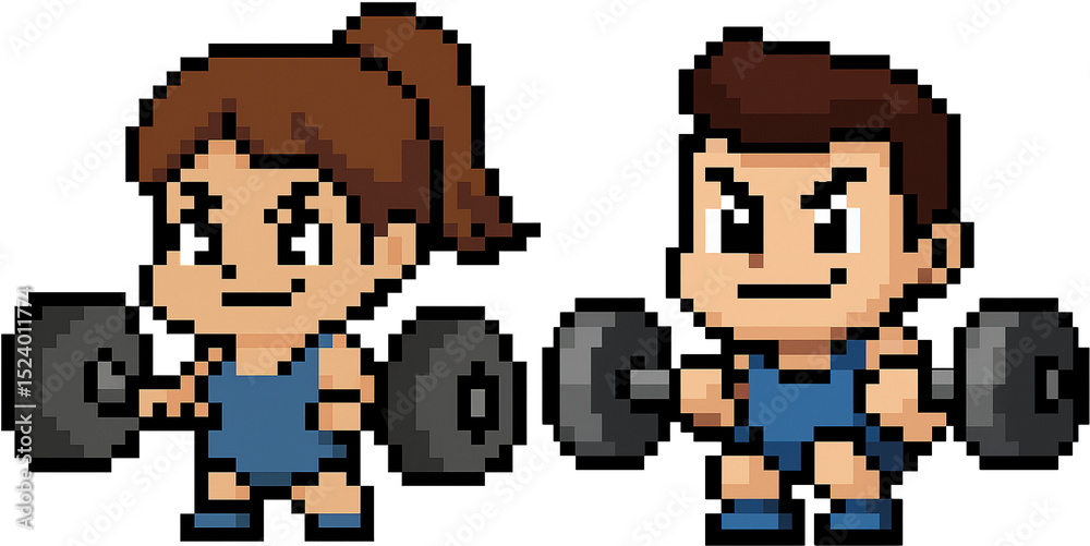 Fototapeta premium Pixel Art Weightlifting Character - Retro Athletic Style