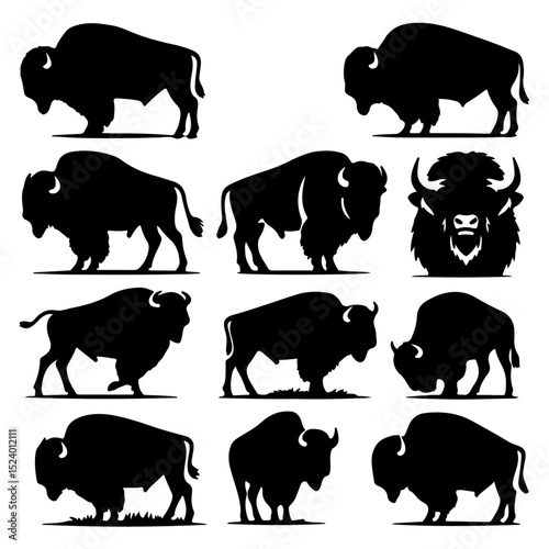 set of bison silhouette, bison silhouette