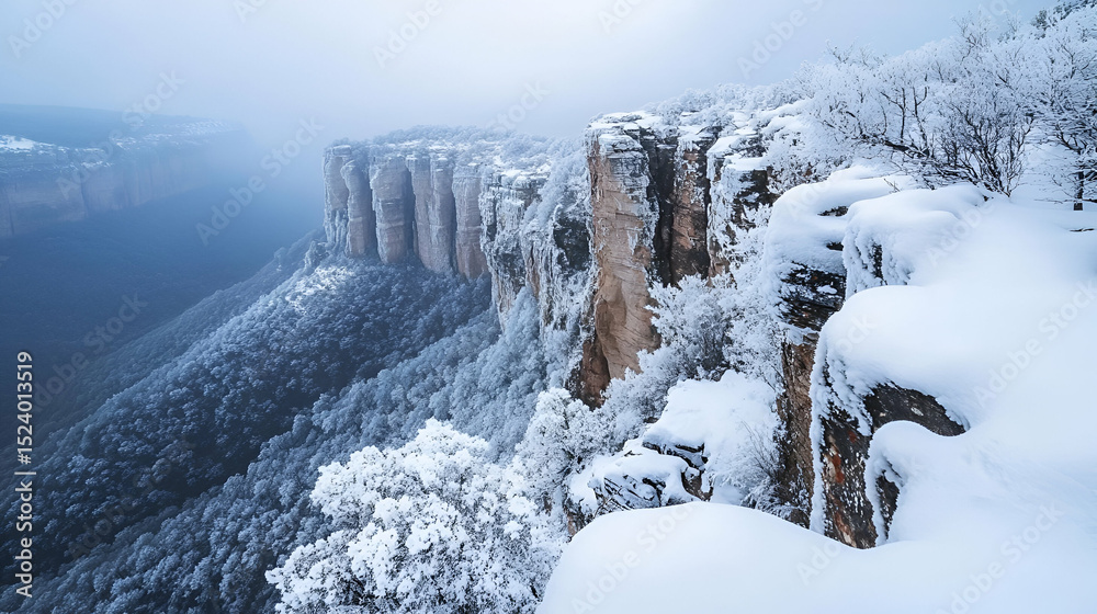 Obraz premium Snowy Mountain Range With Forest In Winter