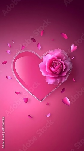 A beautiful pink rose blooming inside a loving heart shape