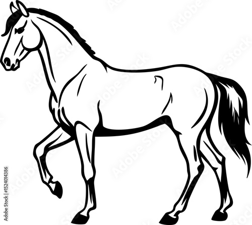 Graceful horse vector, outline in dynamic motion
