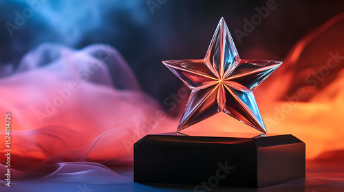 Award Star Trophy Crystal Display Illuminated Dark Background