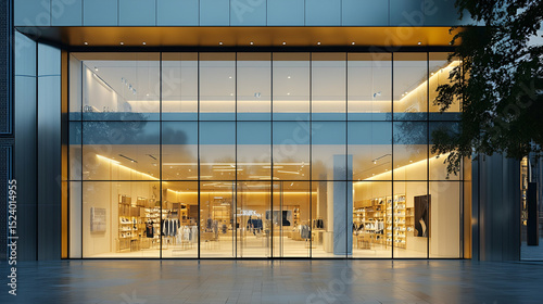 Modern Empty Store Front At Evening