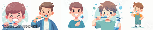 Vector of a boy brushing his teeth.