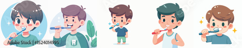Vector of a boy brushing his teeth.