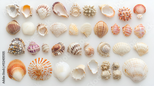 Assortment Of Colorful Seashells On White Background