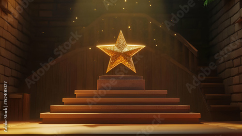 Golden Star On A Pedestal In A Lit Interior