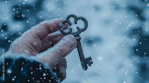 Snowy Hand Holding Antique Key