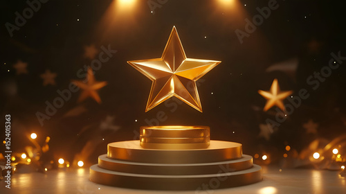 Golden Star Award Podium With Spotlight