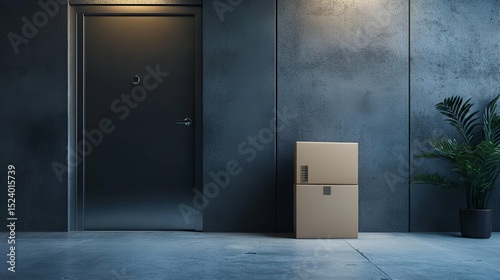 Modern Building Entrance With Cardboard Boxes