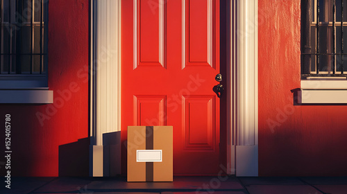 Red House Exterior With Delivery Package At Door