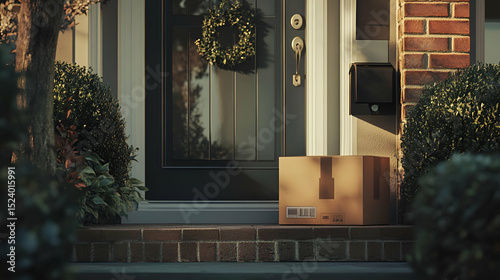 Package Delivery On Front Porch In Residential Home