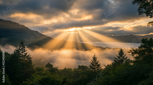 Golden Sunrise Over Misty Mountains