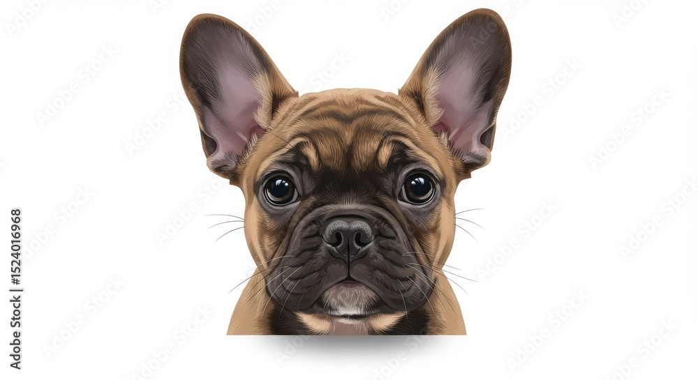 Fototapeta premium A close up illustration of a brown french bulldog puppy with large ears on a white background